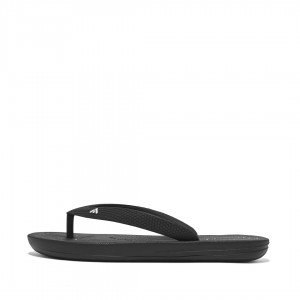 Kids' Fitflop Iqushion Rubber Flip Flops Black | CA-7539086-KC