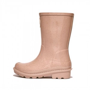 Kids' Fitflop Wonderwelly Natural Mix Welly Rubber Boots Rose Gold | CA-8120357-HA