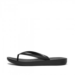 Men's Fitflop Iqushion Rubber Flip Flops Black | CA-5689471-UO