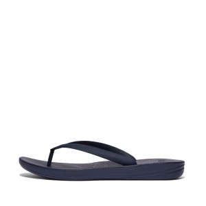 Men's Fitflop Iqushion Rubber Flip Flops Navy | CA-2031684-XB