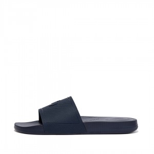 Men's Fitflop Iqushion Rubber Slides Navy | CA-7861945-IB