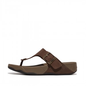 Men's Fitflop Trakk Ii Nubuck Toe Thongs Brown | CA-1250978-BP