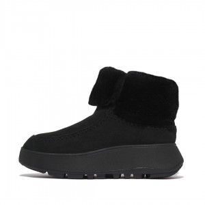 Women's Fitflop F-Mode Double Faced Shearling Boots Black | CA-2459768-AO