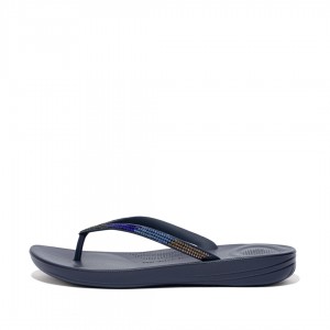 Women's Fitflop Iqushion Ombre Glitter Flip Flops Navy | CA-4819032-QF