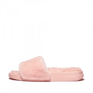 Women's Fitflop Iqushion Shearling Slides Slides Pink | CA-7832415-OU