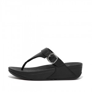 Women's Fitflop Lulu Adjustable Leather Toe-Post Sandals Black | CA-9634527-MK