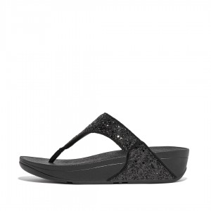 Women's Fitflop Lulu Glitter Toe-Post Sandals Black | CA-5786190-BX