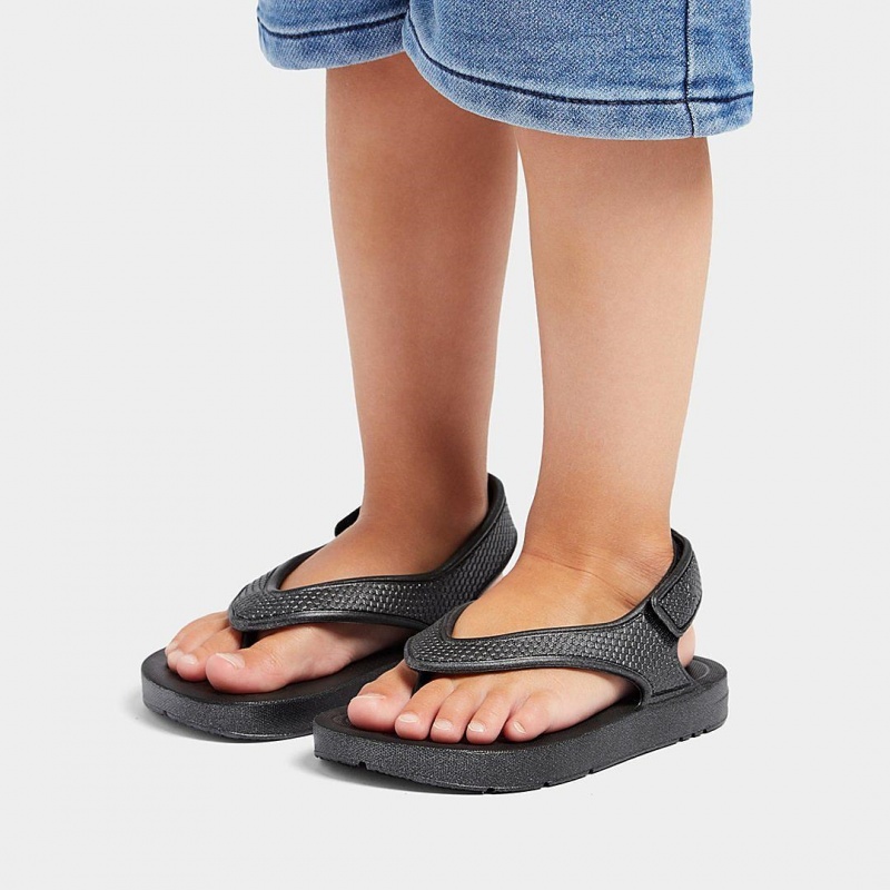 Kids' Fitflop Iqushion Eva Back Straps Flip Flops Black | CA-4253608-LJ