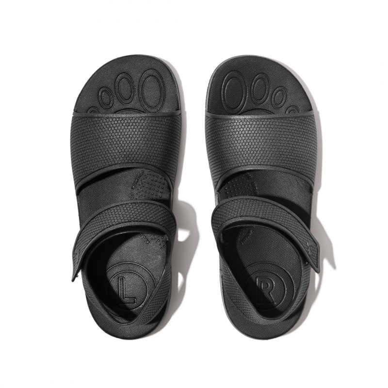 Kids' Fitflop Iqushion Rubber Back-Strap Sandals Black | CA-3760241-MX