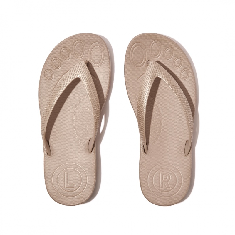 Kids' Fitflop Iqushion Rubber Flip Flops Gold | CA-3416259-QR