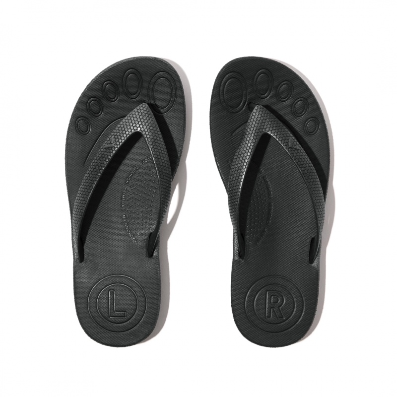 Kids' Fitflop Iqushion Rubber Flip Flops Black | CA-5370869-XF