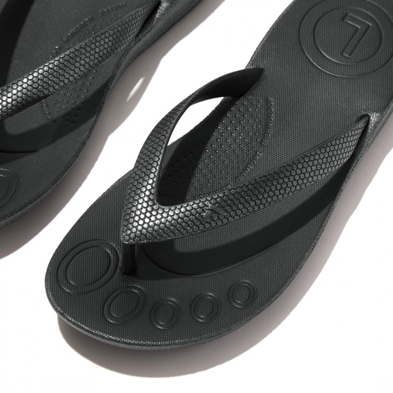 Kids' Fitflop Iqushion Rubber Flip Flops Black | CA-5370869-XF