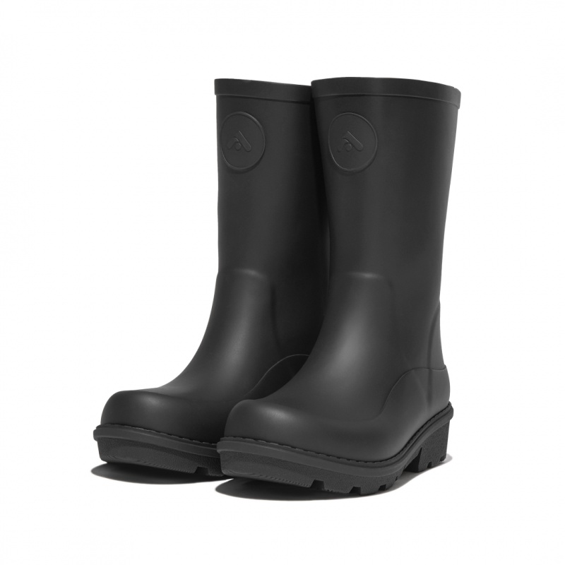 Kids' Fitflop Wonderwelly Natural Mix Welly Rubber Boots Black | CA-3165078-CN