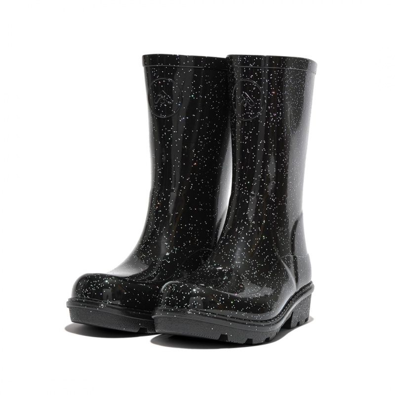 Kids' Fitflop Wonderwelly Natural Mix Welly Rubber Boots Black | CA-8293405-GK