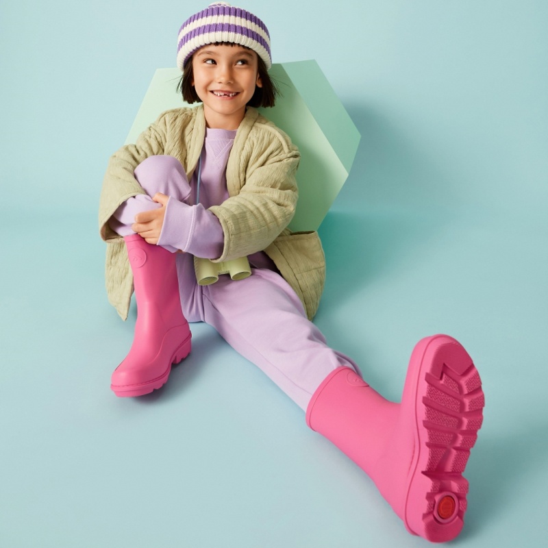 Kids' Fitflop Wonderwelly Natural Mix Welly Rubber Boots Pink | CA-7801342-UO