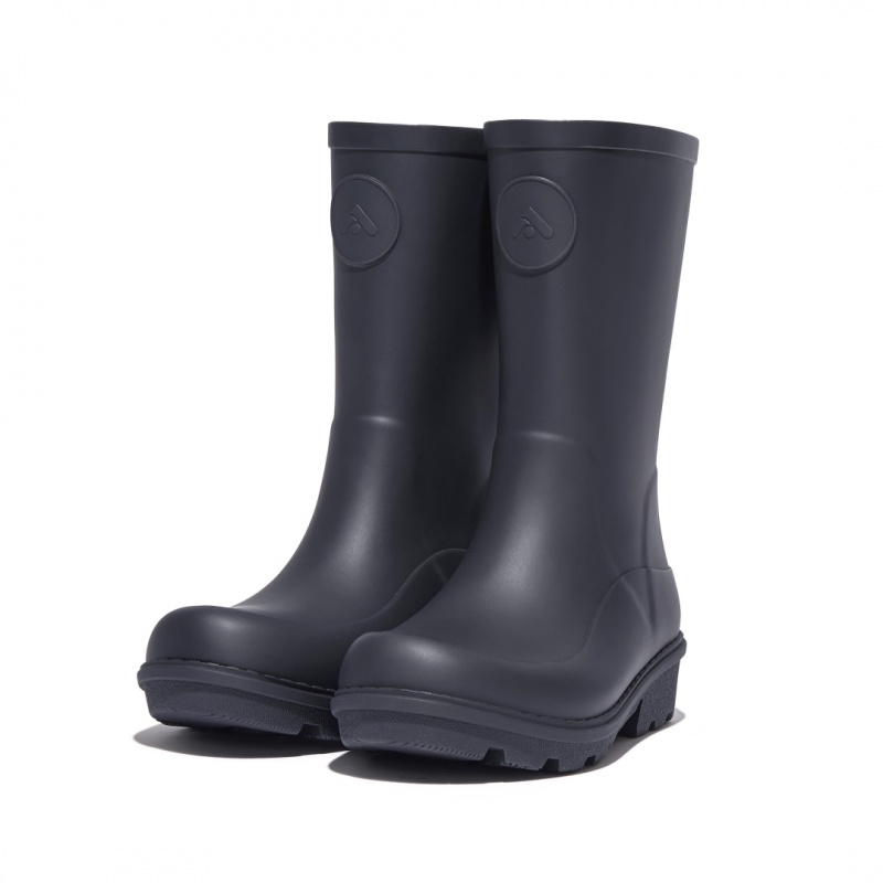 Kids' Fitflop Wonderwelly Natural Mix Welly Rubber Boots Black | CA-2537186-UL