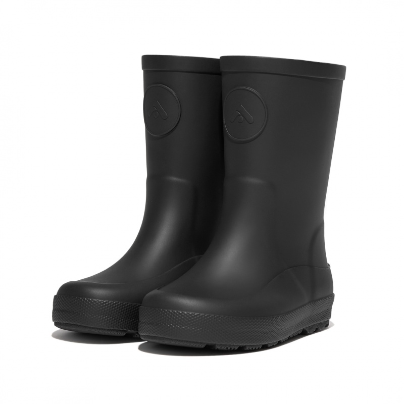 Kids' Fitflop Wonderwelly Natural Rubber Mix Rain Boots Black | CA-4537069-MV