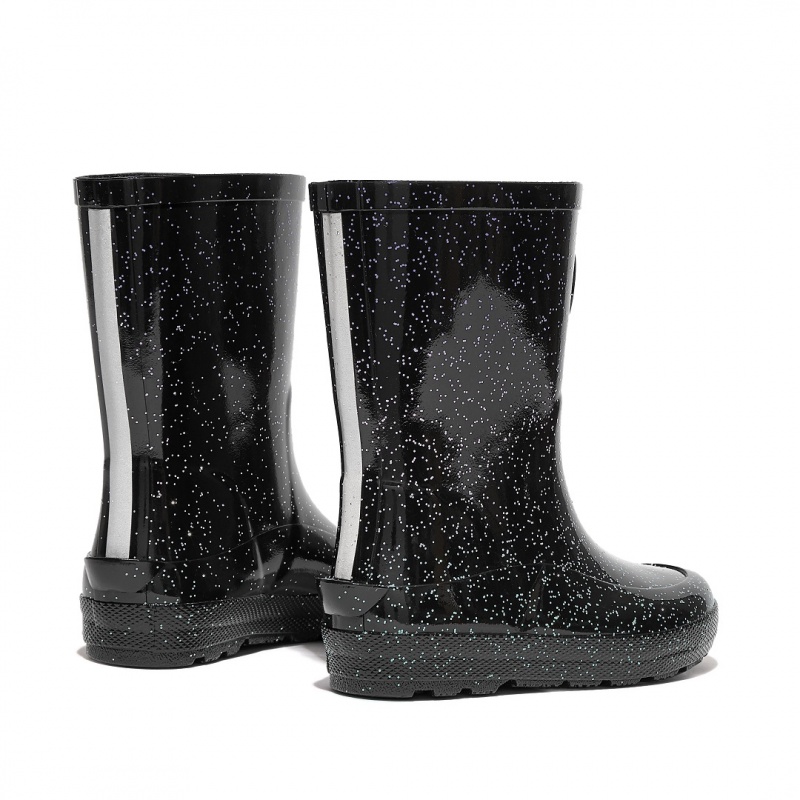 Kids' Fitflop Wonderwelly Natural Rubber Mix Rain Boots Black | CA-7698342-MB