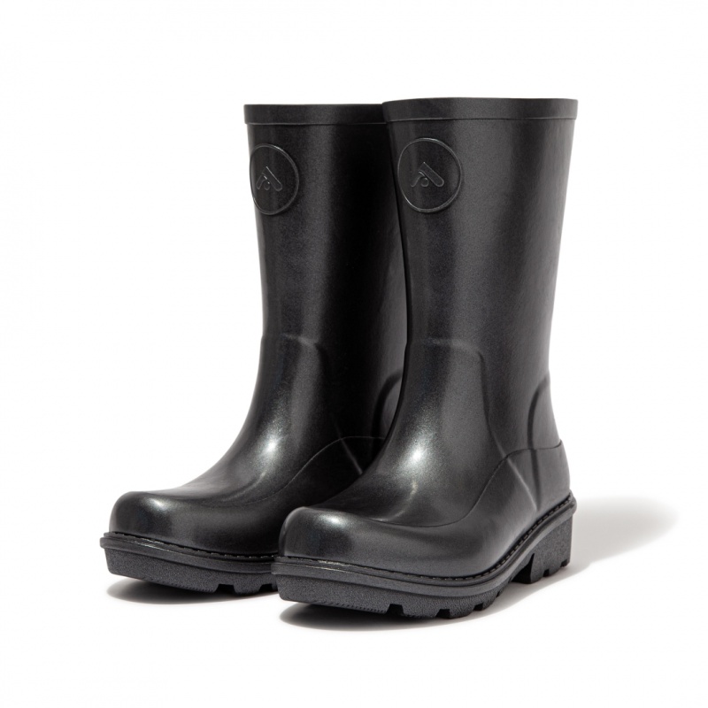 Kids' Fitflop Wonderwelly Welly Rubber Boots Black | CA-3256749-QH