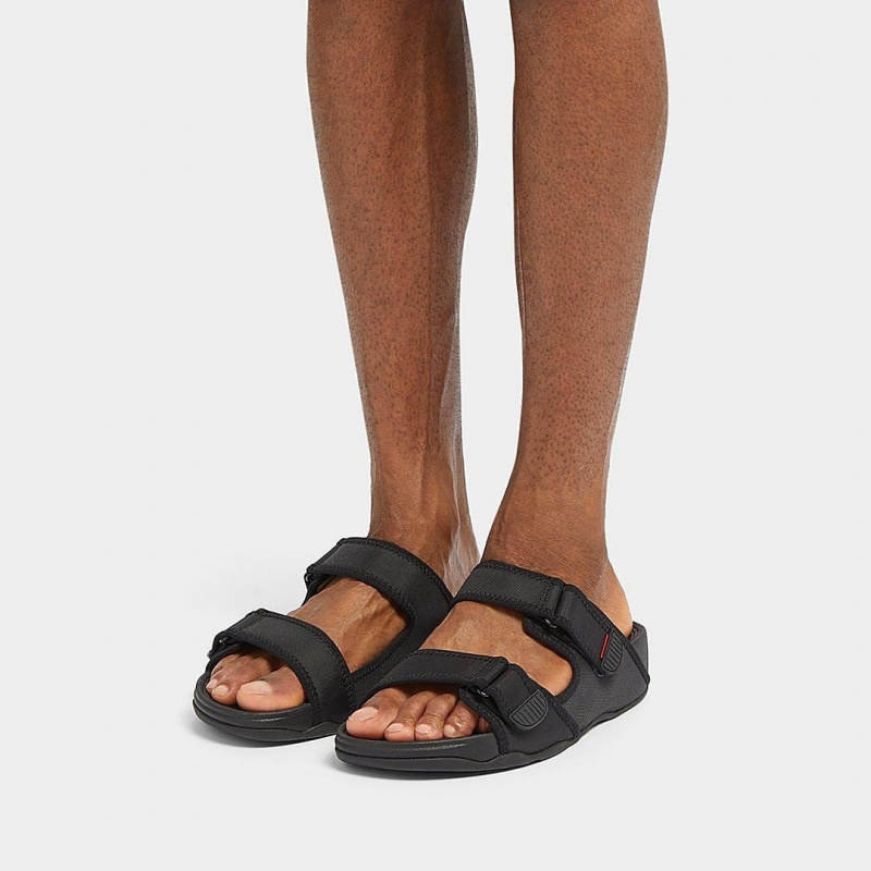 Men's Fitflop Gogh Moc Fabric Slides Black | CA-3045768-GE