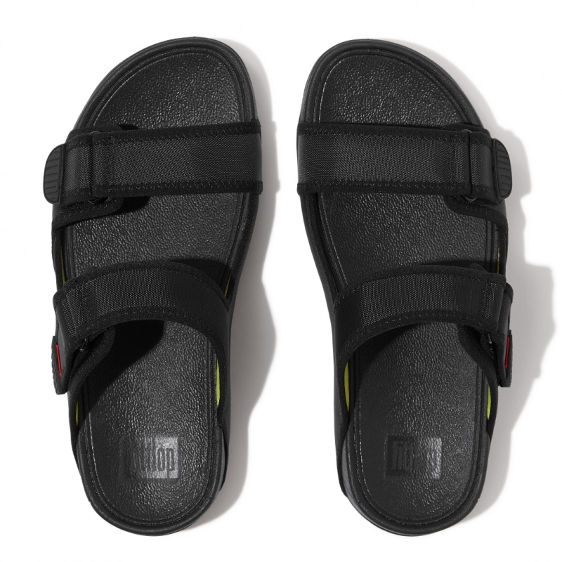 Men's Fitflop Gogh Moc Fabric Slides Black | CA-3045768-GE