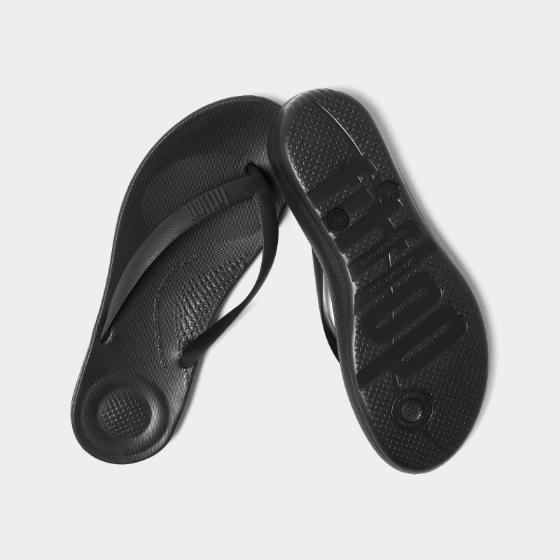 Men's Fitflop Iqushion Rubber Flip Flops Black | CA-5689471-UO