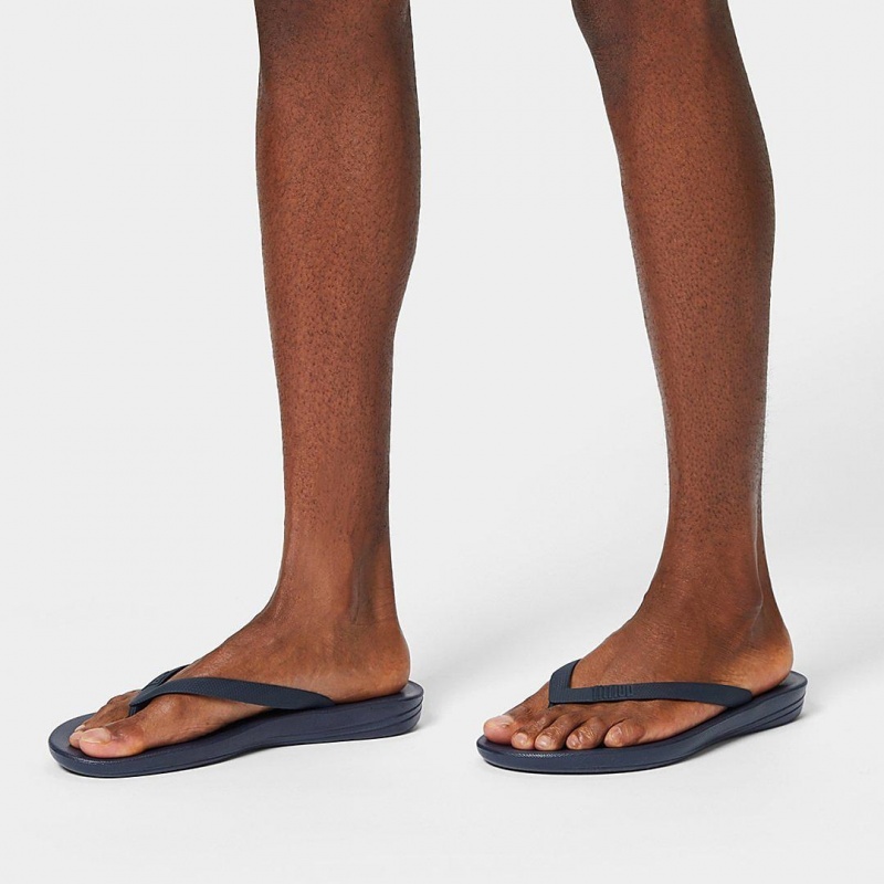 Men's Fitflop Iqushion Rubber Flip Flops Navy | CA-2031684-XB