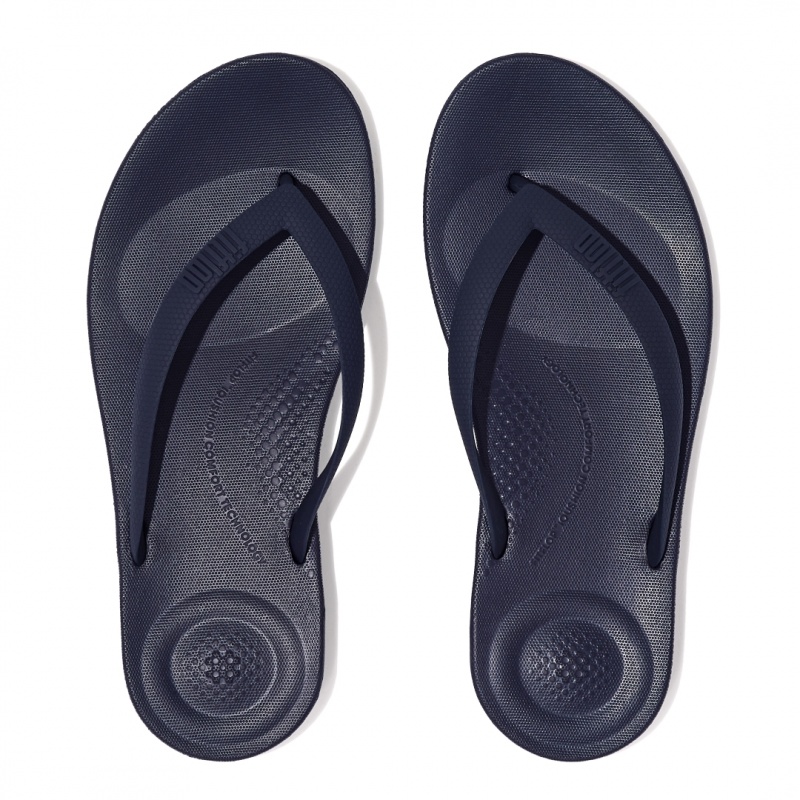 Men's Fitflop Iqushion Rubber Flip Flops Navy | CA-2031684-XB