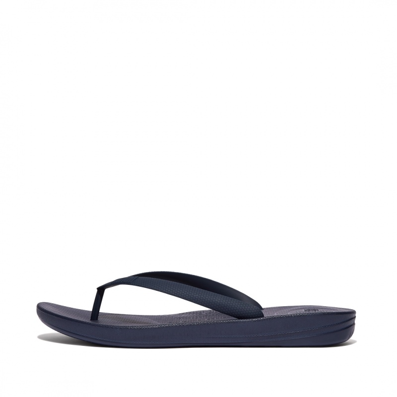 Men\'s Fitflop Iqushion Rubber Flip Flops Navy | CA-2031684-XB