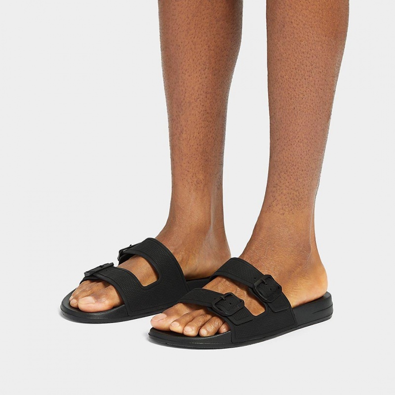 Men's Fitflop Iqushion Rubber Flip Flops Black | CA-1647592-UB