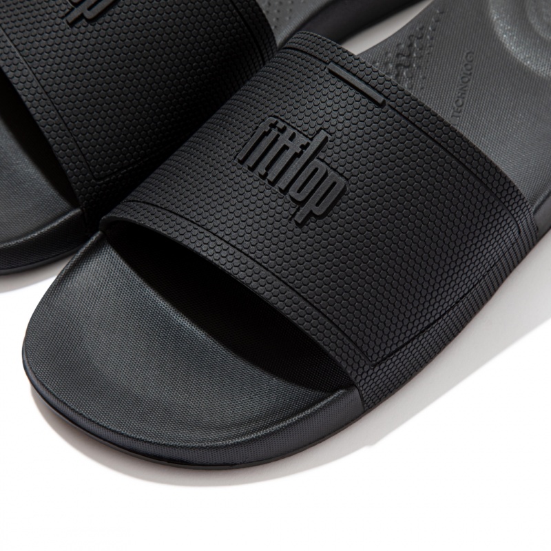 Men's Fitflop Iqushion Rubber Slides Black | CA-0834516-ID