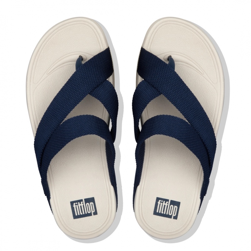 Men's Fitflop Sling Polyester Toe-Post Sandals Navy | CA-3189247-OU