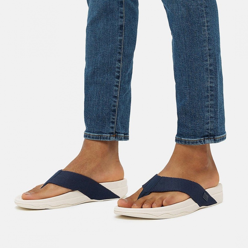 Men's Fitflop Surfer Polyester Toe-Post Sandals Blue | CA-6074389-WQ