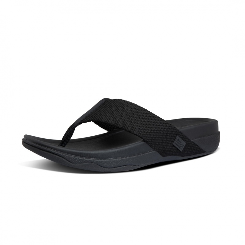 Men's Fitflop Surfer Polyester Toe-Post Sandals Black | CA-0628439-AY