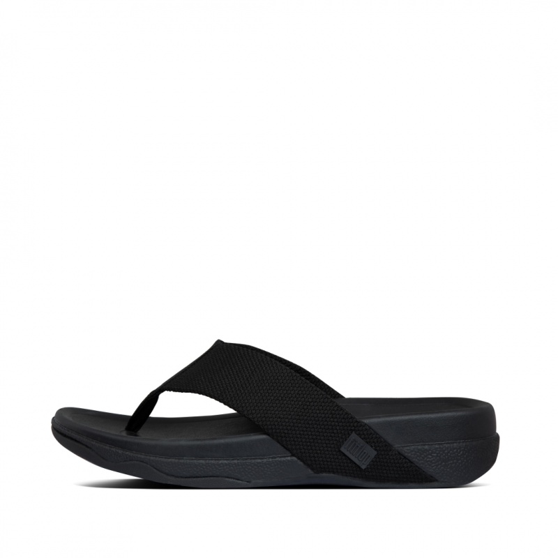 Men\'s Fitflop Surfer Polyester Toe-Post Sandals Black | CA-0628439-AY