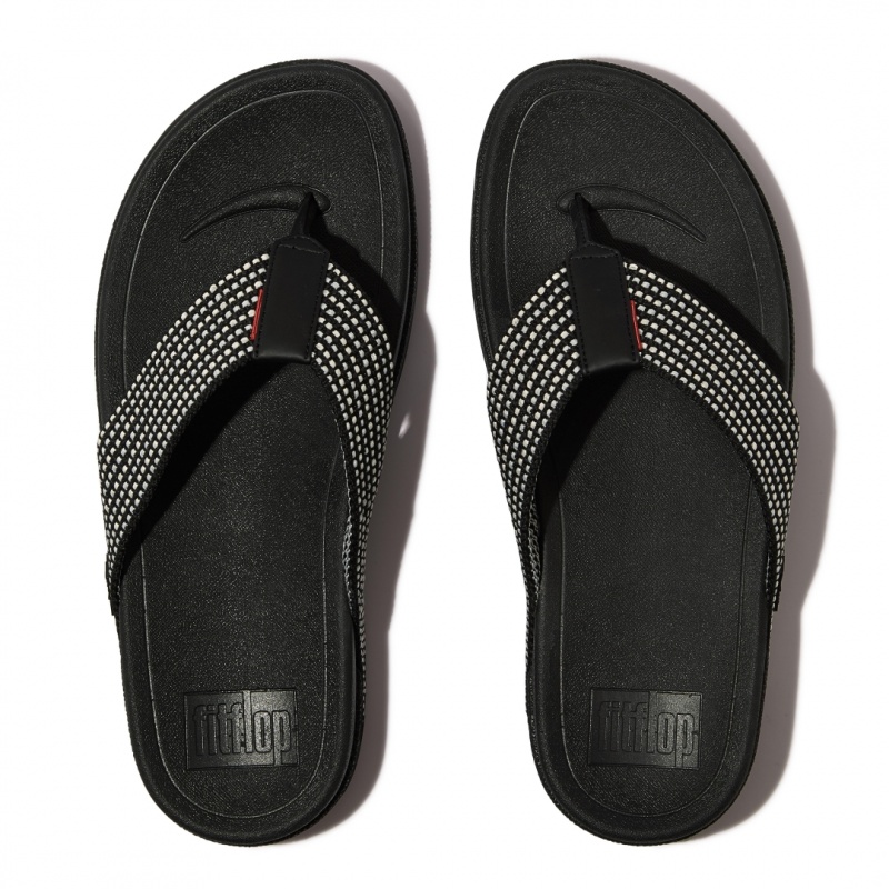 Men's Fitflop Surfer Polyester Webbing Toe Thongs Black | CA-4756810-TW