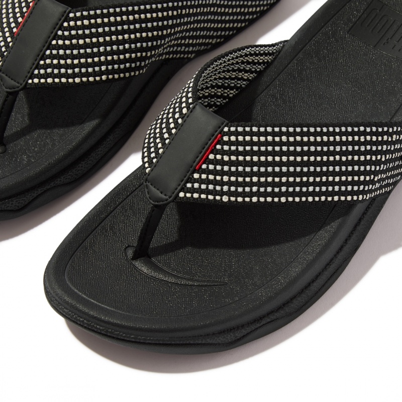 Men's Fitflop Surfer Polyester Webbing Toe Thongs Black | CA-4756810-TW