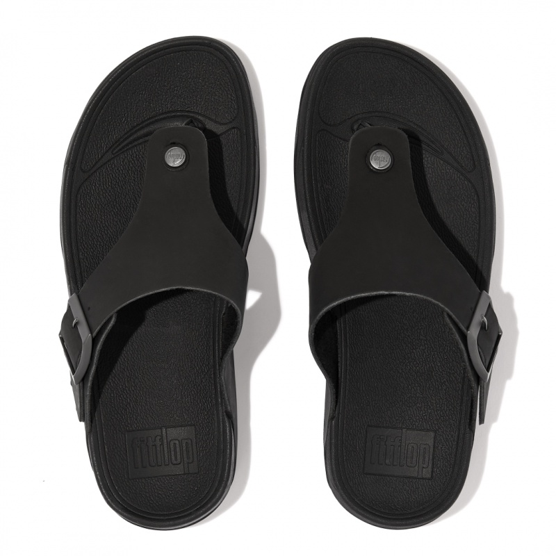 Men's Fitflop Trakk Ii Nubuck Toe Thongs Black | CA-8132905-LU