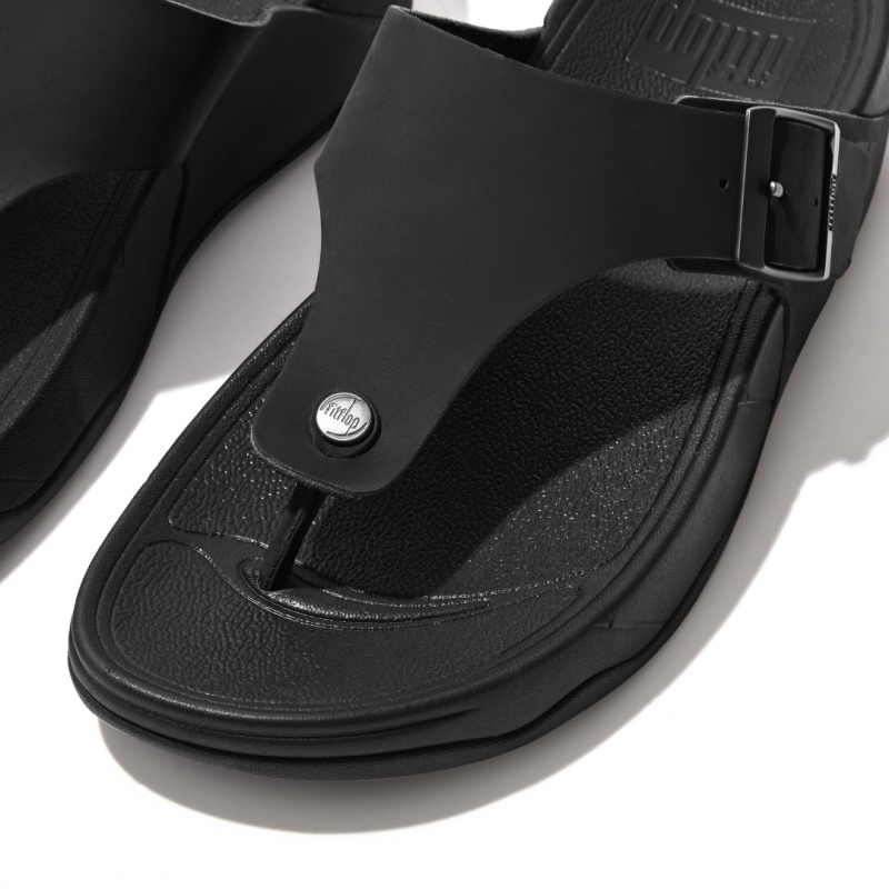 Men's Fitflop Trakk Ii Nubuck Toe Thongs Black | CA-8132905-LU