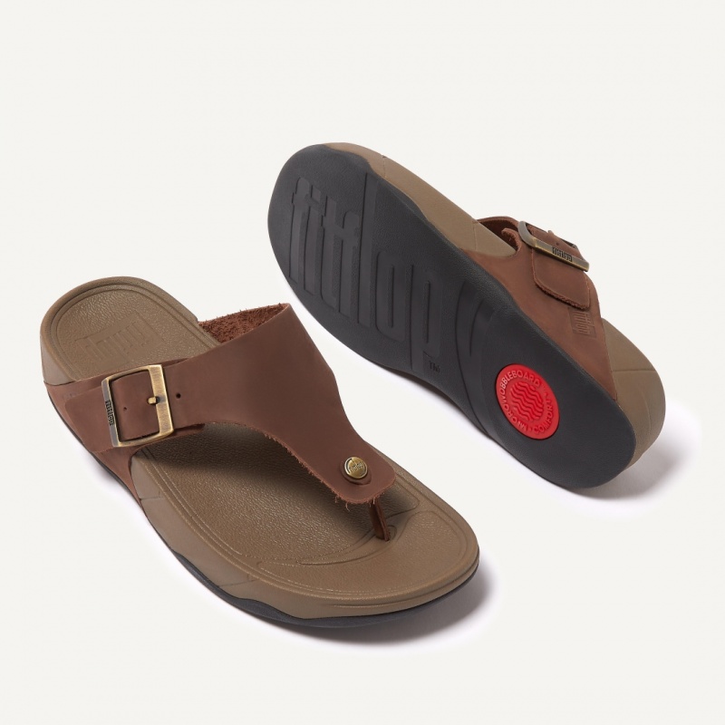 Men's Fitflop Trakk Ii Nubuck Toe Thongs Brown | CA-1250978-BP