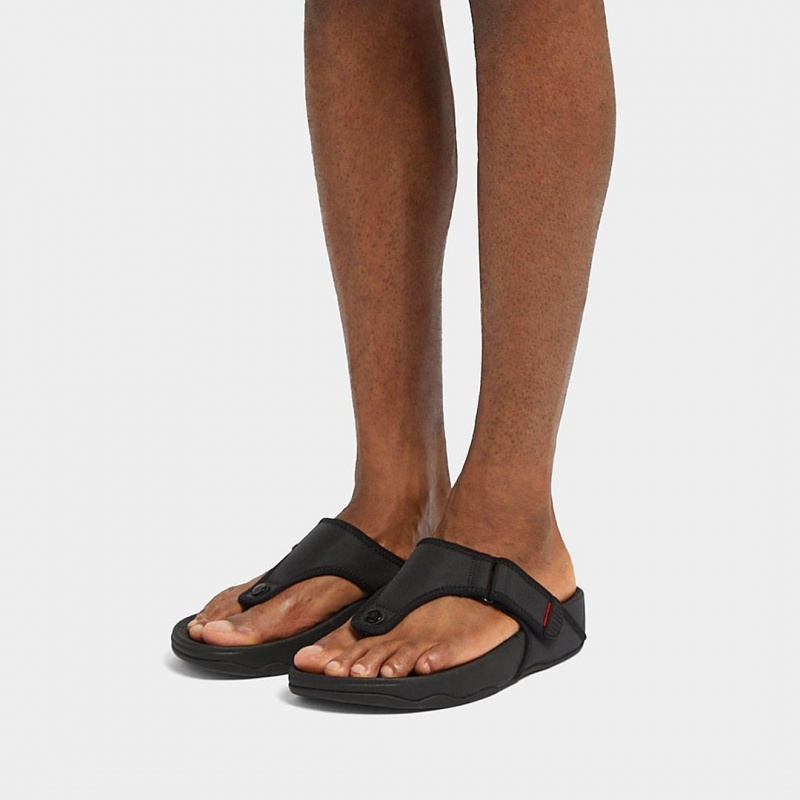 Men's Fitflop Trakk Ii Polyester Faux Toe Thongs Black | CA-5618273-BJ