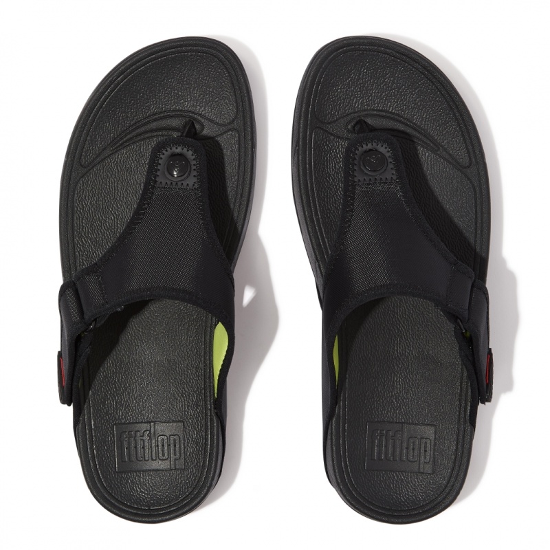 Men's Fitflop Trakk Ii Polyester Faux Toe Thongs Black | CA-5618273-BJ