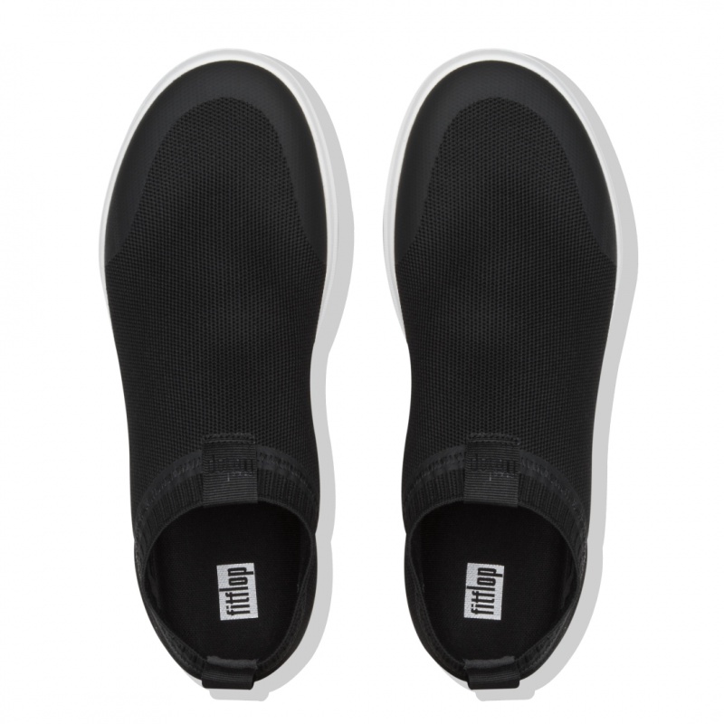 Men's Fitflop Uberknit Nylon Mix Knit Tpu Rubber Sneakers Black White | CA-3807692-MW