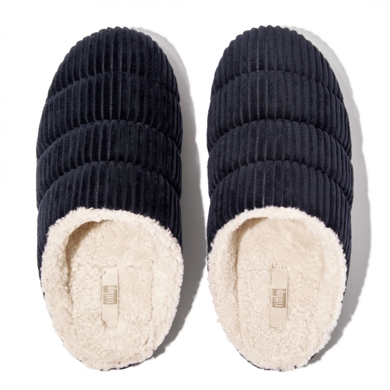 Women's Fitflop Chrissie Corduroy Polyester Slippers Navy | CA-0813749-HC