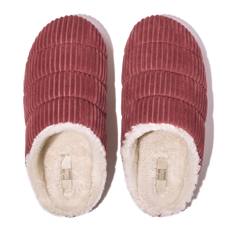 Women's Fitflop Chrissie Corduroy Polyester Slippers Red | CA-3618059-GF