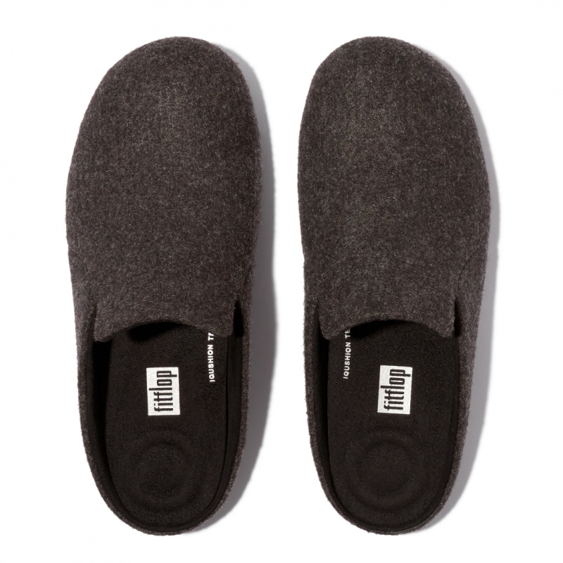 Women's Fitflop Chrissie Felt Polyester Slippers Black | CA-2159470-RB