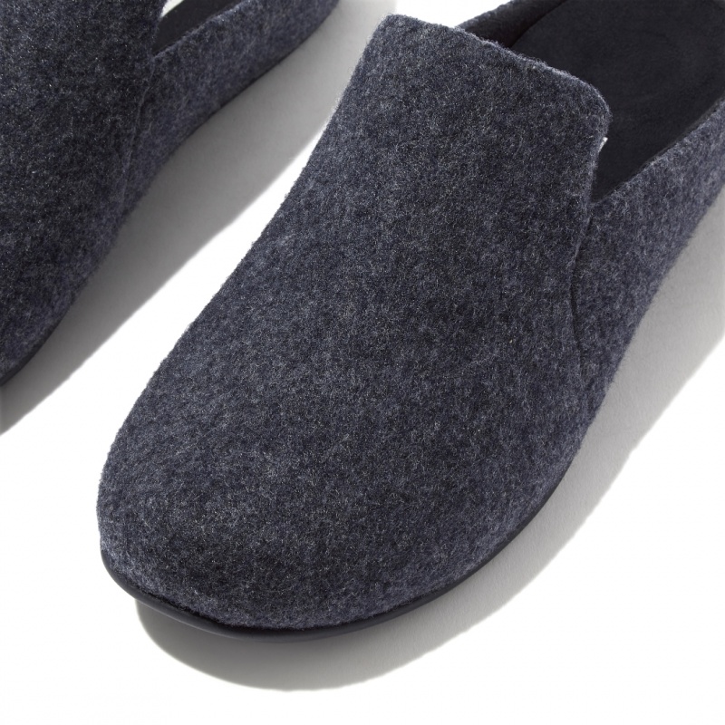 Women's Fitflop Chrissie Felt Polyester Slippers Navy | CA-4128307-KY