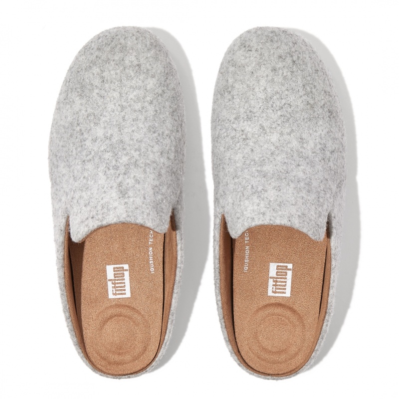 Women's Fitflop Chrissie Felt Polyester Slippers White | CA-8913650-KF