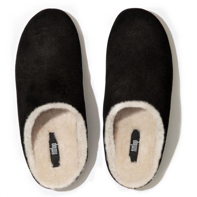 Women's Fitflop Chrissie Shearling Slippers Black | CA-8501932-PT