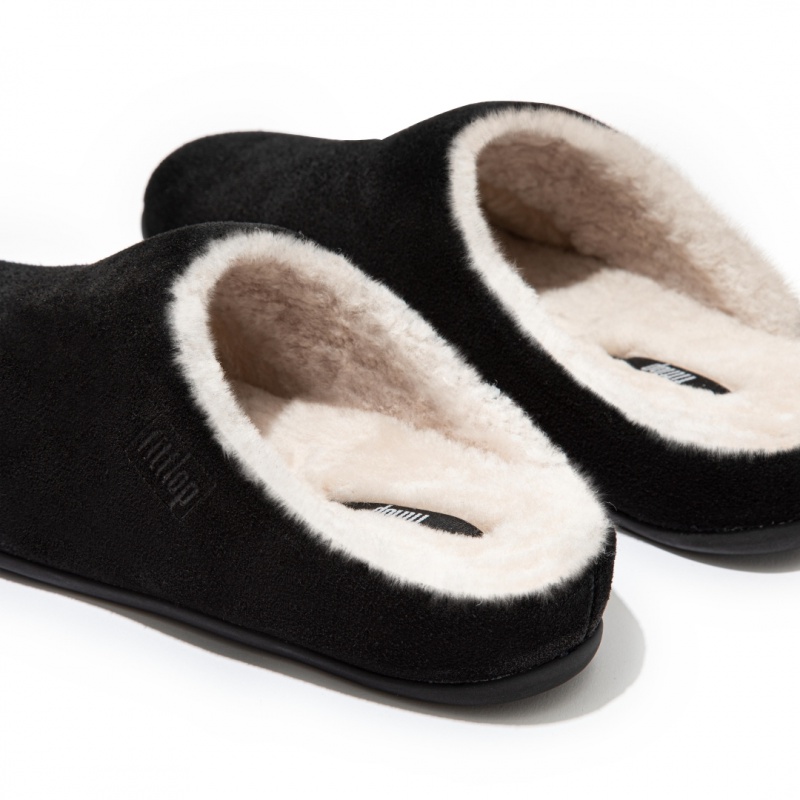 Women's Fitflop Chrissie Shearling Slippers Black | CA-8501932-PT